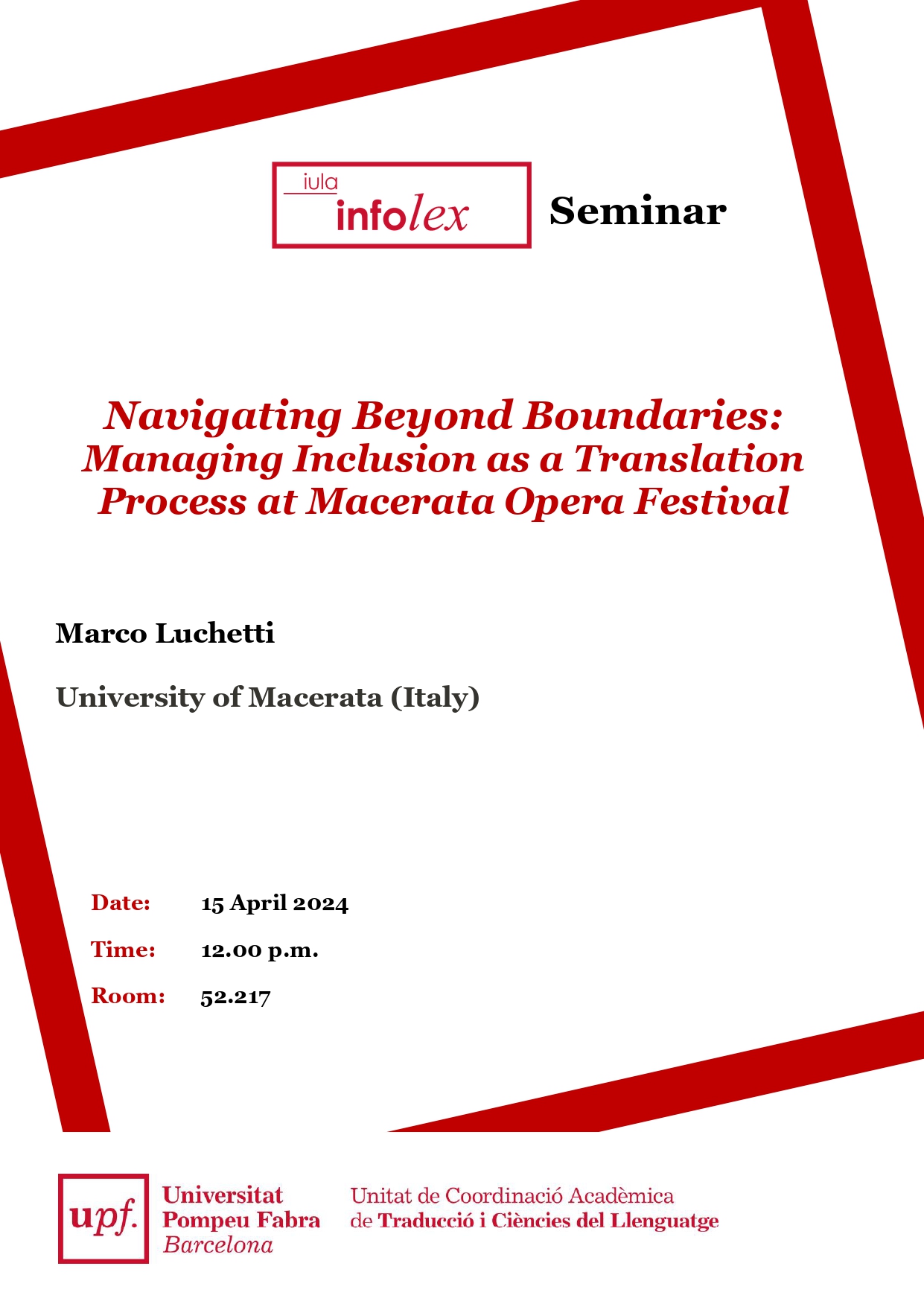 15/04/2024 Seminari del grup InfoLex, a càrrec de Marco Luchetti (University of Macerata-Italy)